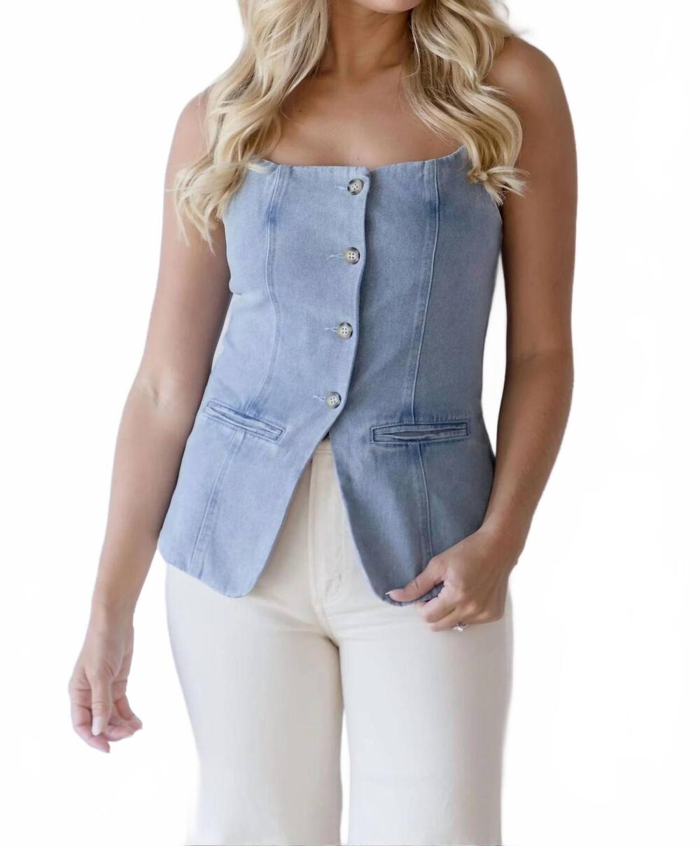 NEW A.REN sainte button front top in denim blue